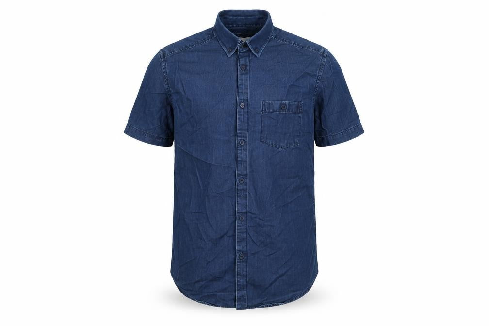 Burton Menswear London Men Blue Small Slim Denim Short Sleeve Button-Up Shirt