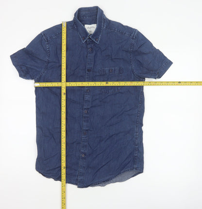 Burton Menswear London Men Blue Small Slim Denim Short Sleeve Button-Up Shirt