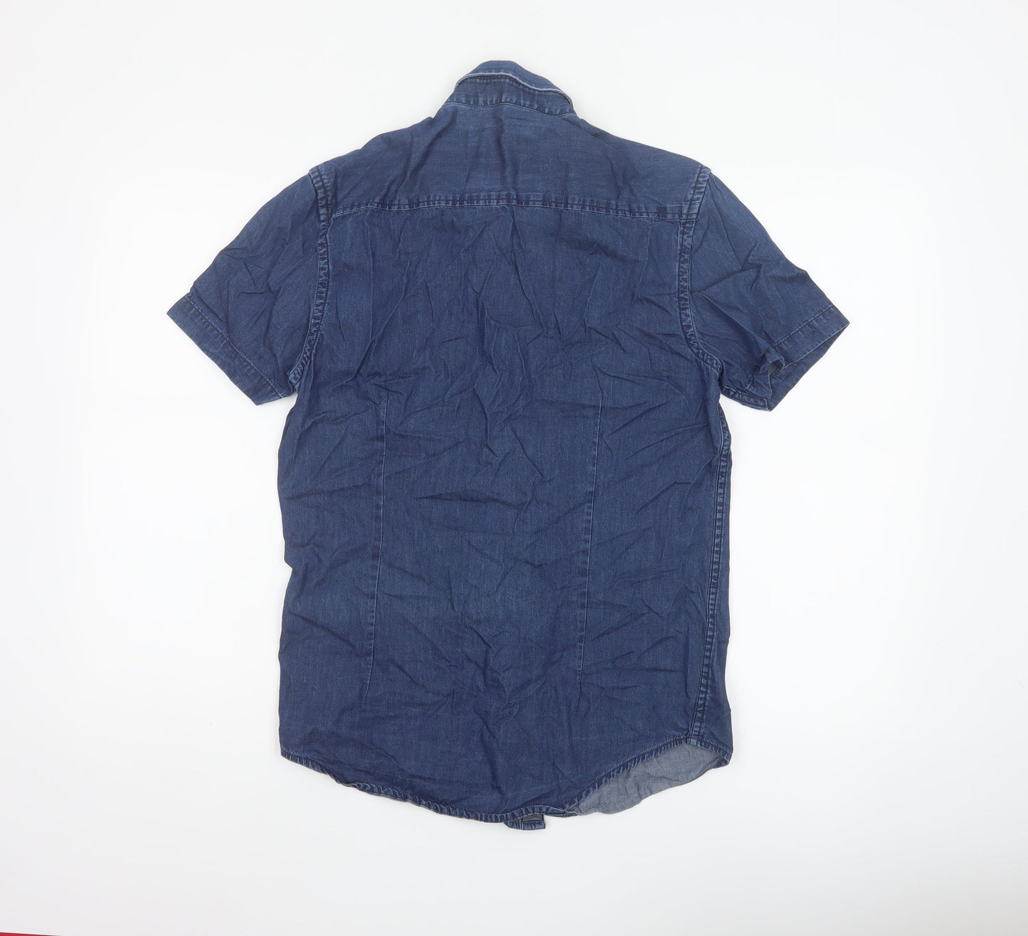 Burton Menswear London Men Blue Small Slim Denim Short Sleeve Button-Up Shirt