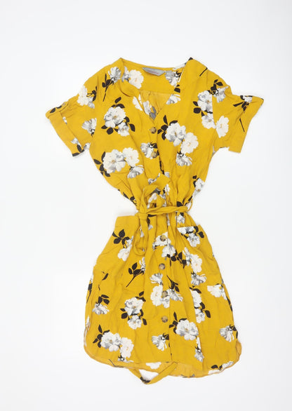 Dorothy Perkins Women’s Yellow Floral UK 8 Button Front Shirt Dress