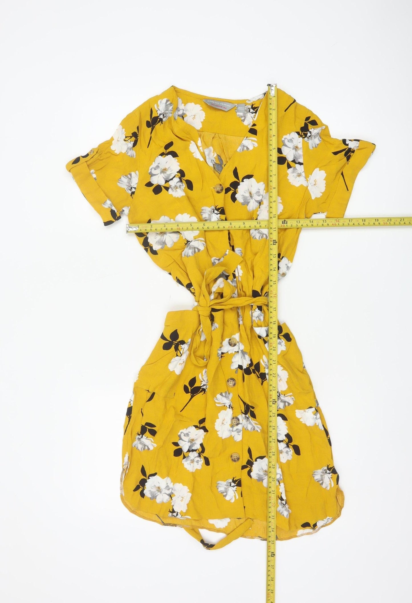 Dorothy Perkins Women’s Yellow Floral UK 8 Button Front Shirt Dress