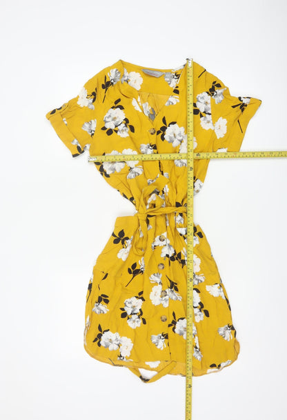 Dorothy Perkins Women’s Yellow Floral UK 8 Button Front Shirt Dress