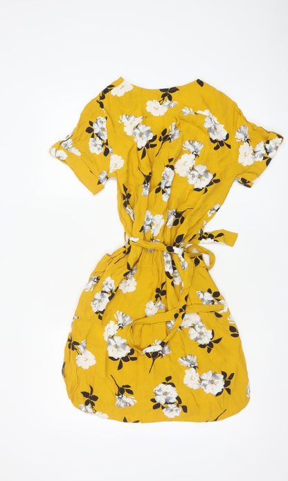 Dorothy Perkins Women’s Yellow Floral UK 8 Button Front Shirt Dress