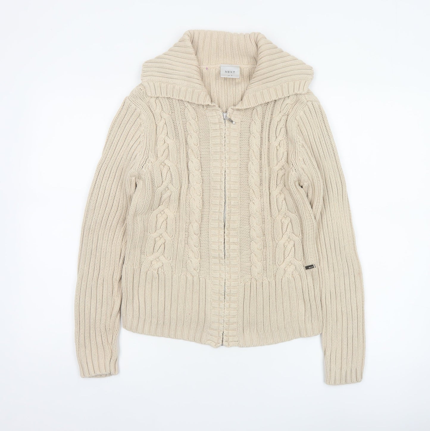 Next Women’s Beige UK 12 Full Zip Cable Knit Cotton Jumper
