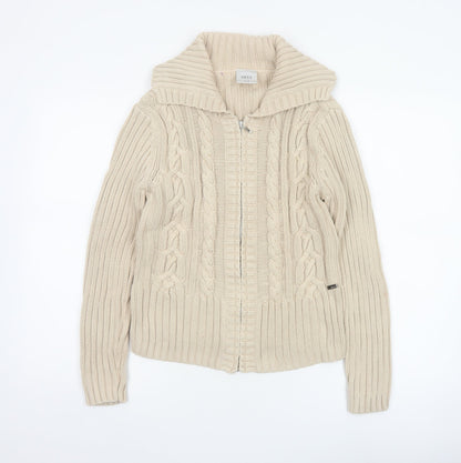 Next Women’s Beige UK 12 Full Zip Cable Knit Cotton Jumper