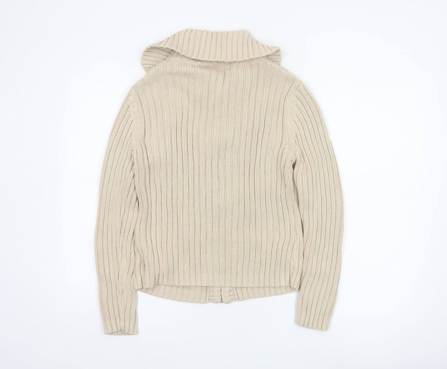 Next Women’s Beige UK 12 Full Zip Cable Knit Cotton Jumper