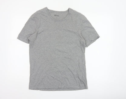 Hugo Boss Men's Grey Medium Logo Cotton Crew Neck T-Shirt