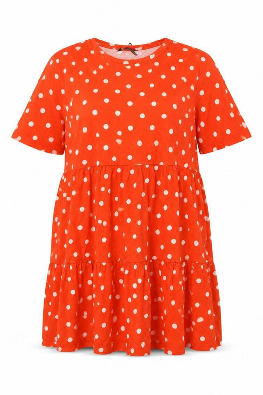 Marks & Spencer Women Orange Polka Dot UK 22 Fit & Flare Jersey Dress