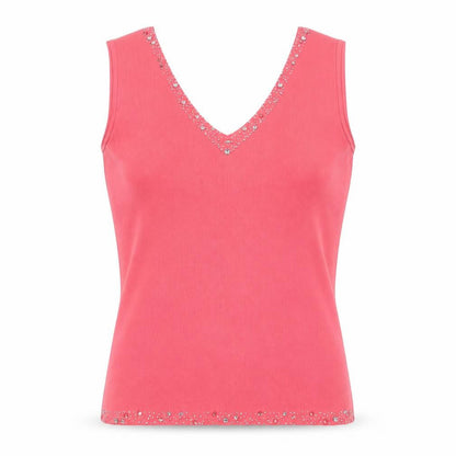 Wallis Women Pink UK 14 Embellished V-Neck Rib Knit Camisole Tank Top