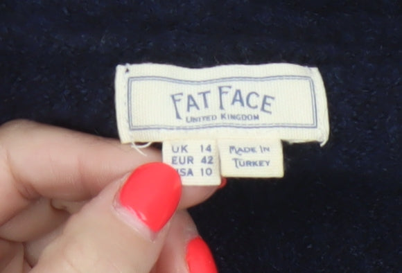 Fat Face Women’s Blue Open Knit Cardigan UK 14 Long Sleeve Wool Alpaca