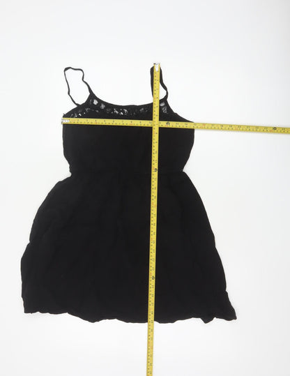 H&M Women Black UK 10 Fit & Flare Lace Strappy Short Dress