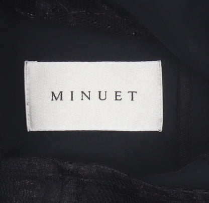 Minuet Women Black UK 12 Floral Lace High Neck Short Sleeve Blouse
