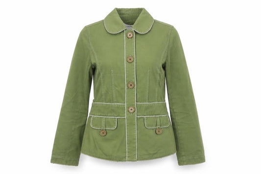 Warehouse Women Green UK 8 Cotton Short Basic Jacket