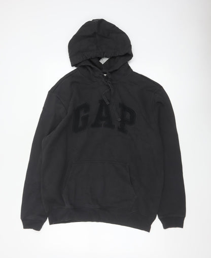 GAP Men’s Black Large Logo Pullover Hoodie Cotton Blend Fleece