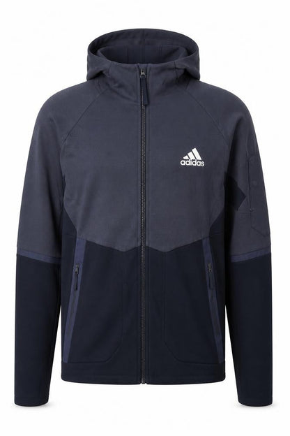 Front view of Adidas Men’s Blue M Full Zip Hooded Logo Sports Hoodie