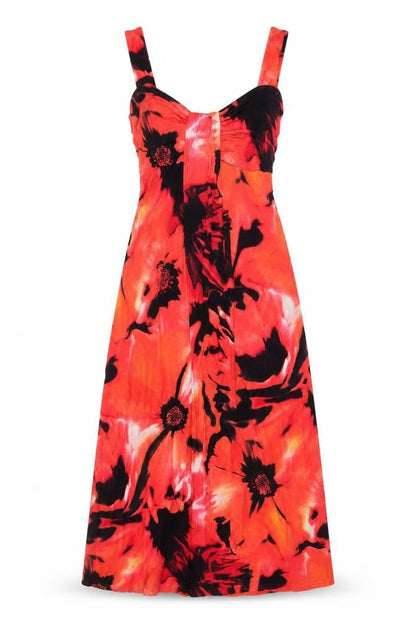 Marks & Spencer Women Orange Floral Fit & Flare Long Dress UK 12