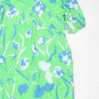 Ro&Zo Women Green Floral Chiffon Long Fit & Flare Dress UK 16