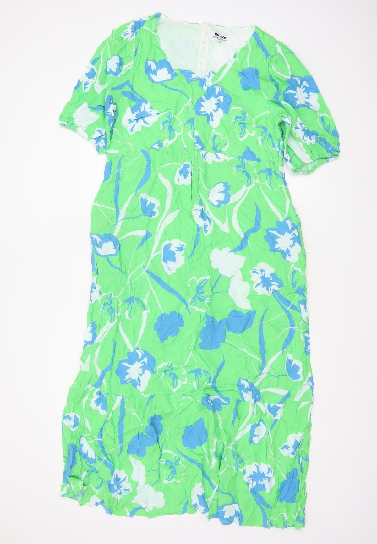 Ro&Zo Women Green Floral Chiffon Long Fit & Flare Dress UK 16