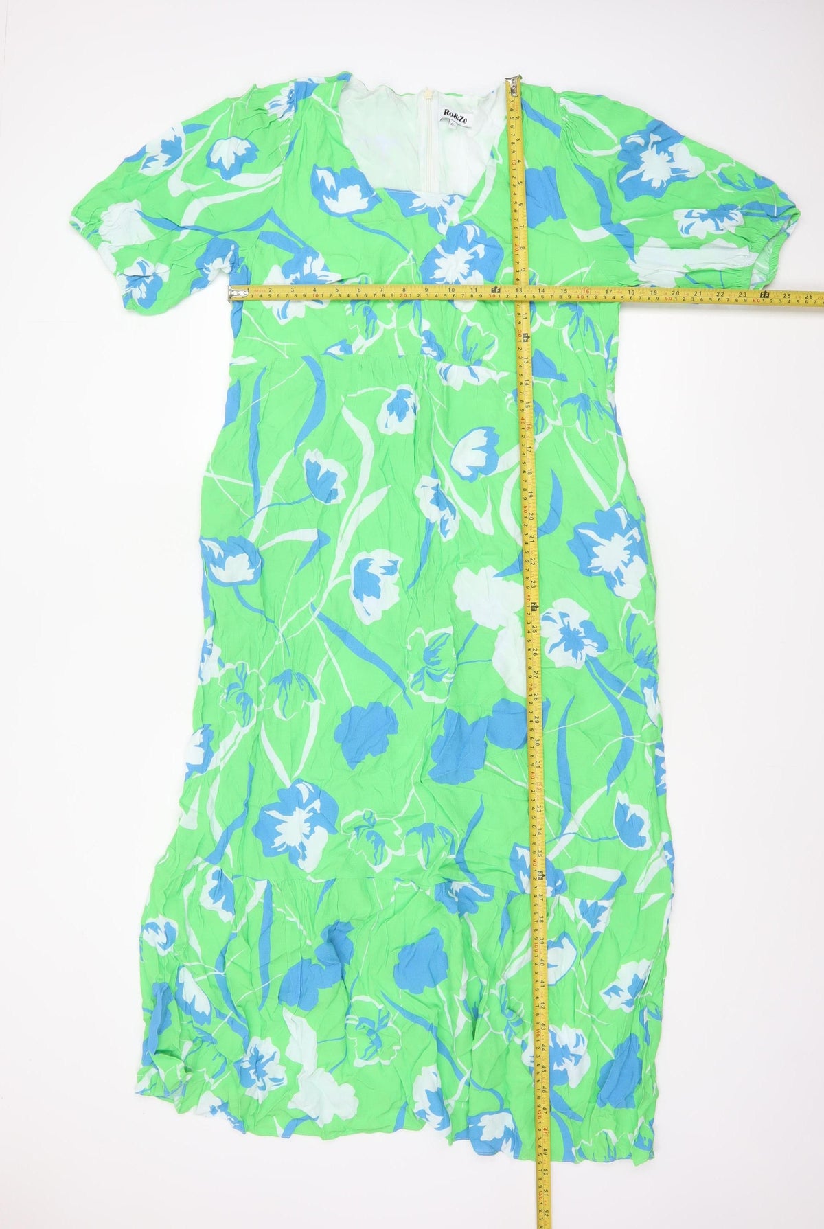 Ro&Zo Women Green Floral Chiffon Long Fit & Flare Dress UK 16