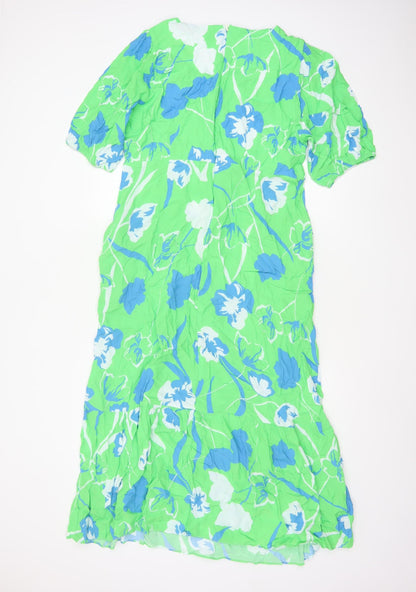 Ro&Zo Women Green Floral Chiffon Long Fit & Flare Dress UK 16