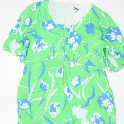 Ro&Zo Women Green Floral Chiffon Long Fit & Flare Dress UK 16