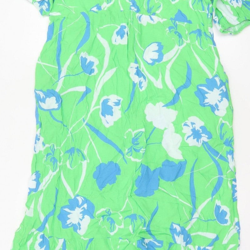 Ro&Zo Women Green Floral Chiffon Long Fit & Flare Dress UK 16