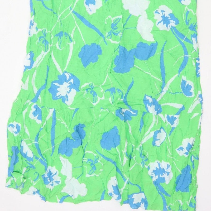 Ro&Zo Women Green Floral Chiffon Long Fit & Flare Dress UK 16