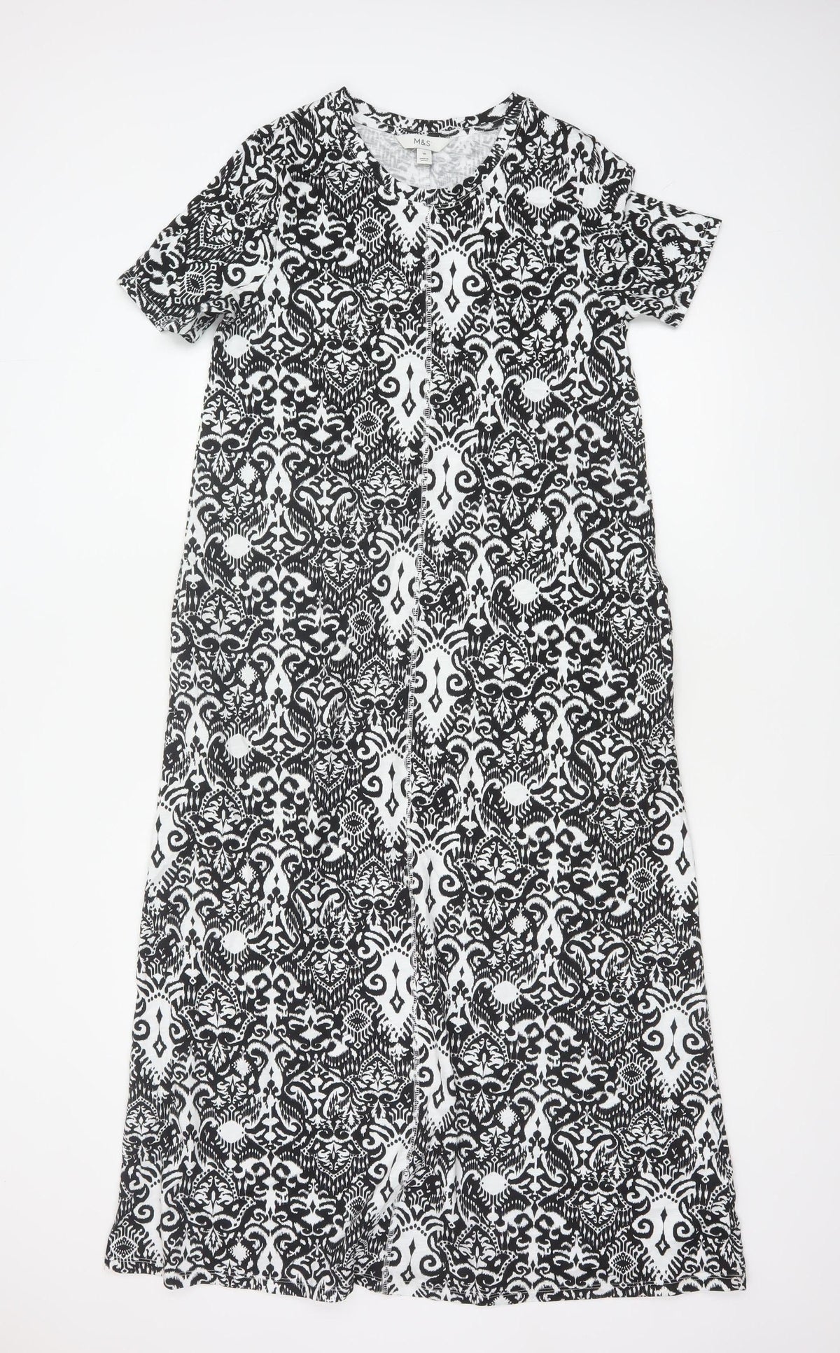 Marks & Spencer Women's Black White Size 10 A-Line Maxi Geometric Dress