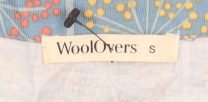 WoolOvers Women Blue Floral Modal Cotton Shift Dress Size S Long Sleeve