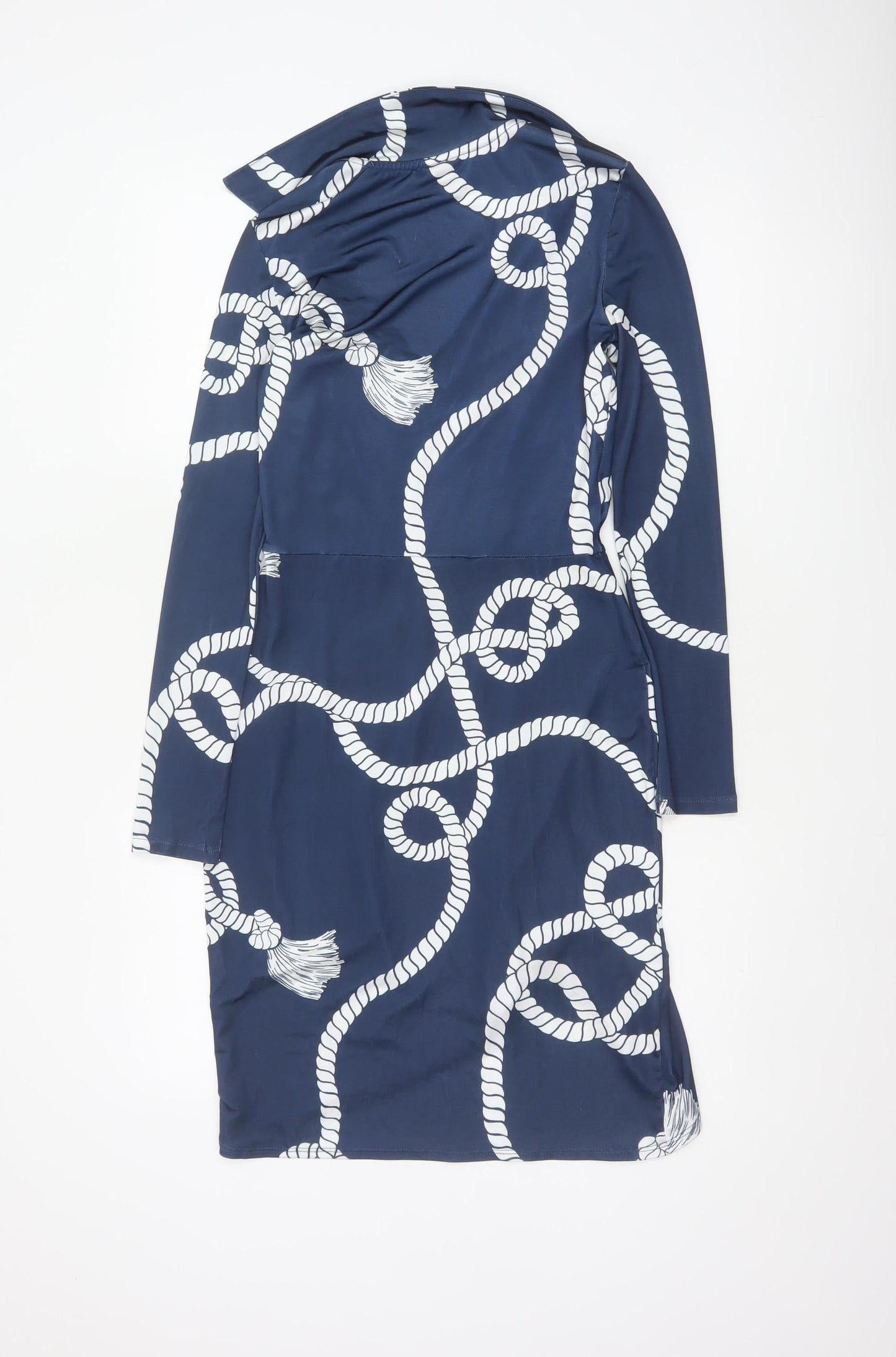 River Island Women Blue Rope Print Wrap Dress UK 6 Knee Length