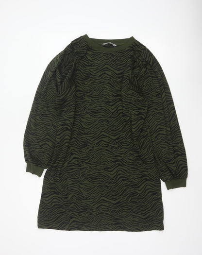 Oliver Bonas Women Green UK 14 Zebra Print Jumper Dress Long Sleeve