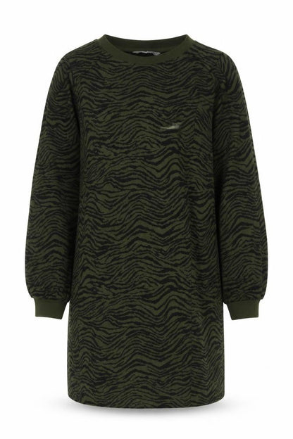 Oliver Bonas Women Green UK 14 Zebra Print Jumper Dress Long Sleeve