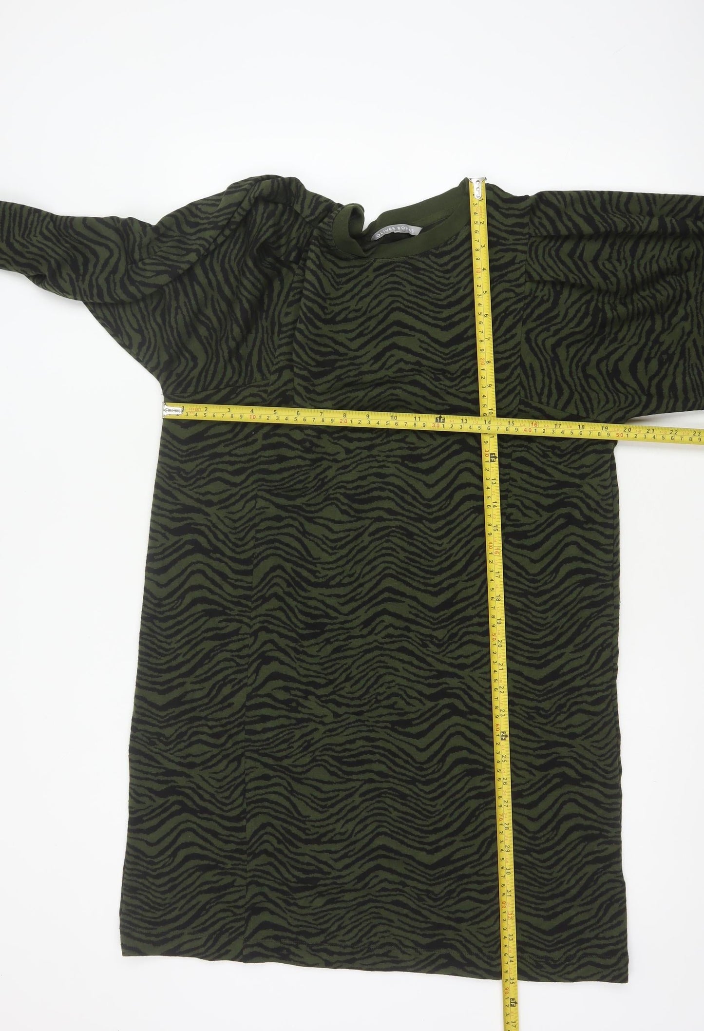 Oliver Bonas Women Green UK 14 Zebra Print Jumper Dress Long Sleeve