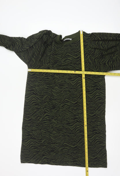 Oliver Bonas Women Green UK 14 Zebra Print Jumper Dress Long Sleeve