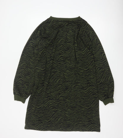 Oliver Bonas Women Green UK 14 Zebra Print Jumper Dress Long Sleeve