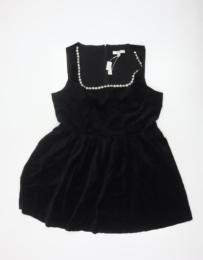 Marks and Spencer Women Black Size 18 Velvet Rhinestone Fit & Flare Dress