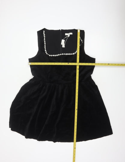 Marks and Spencer Women Black Size 18 Velvet Rhinestone Fit & Flare Dress