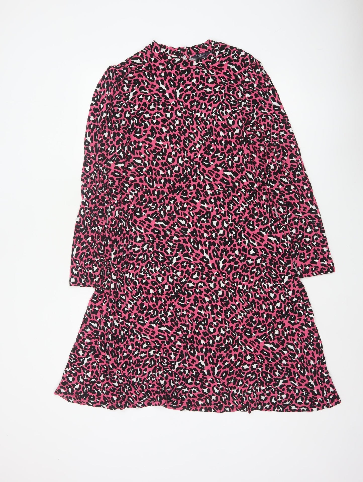 M&S Collection Women’s Pink Leopard Print Fit & Flare Dress UK 16