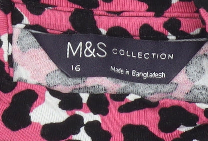 M&S Collection Women’s Pink Leopard Print Fit & Flare Dress UK 16