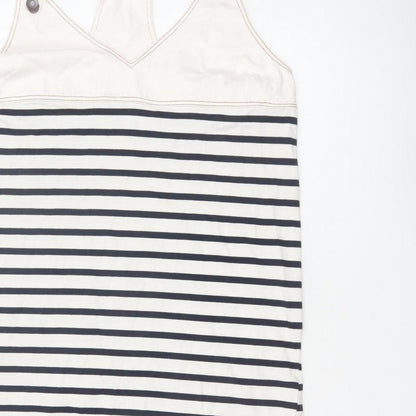 Zara Women Ivory Navy Striped M Pinafore Knee Length Dress
