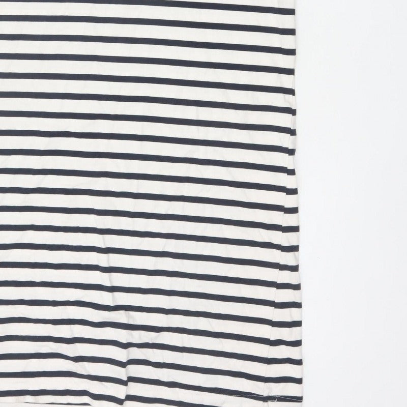 Zara Women Ivory Navy Striped M Pinafore Knee Length Dress