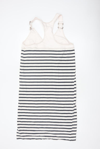 Zara Women Ivory Navy Striped M Pinafore Knee Length Dress