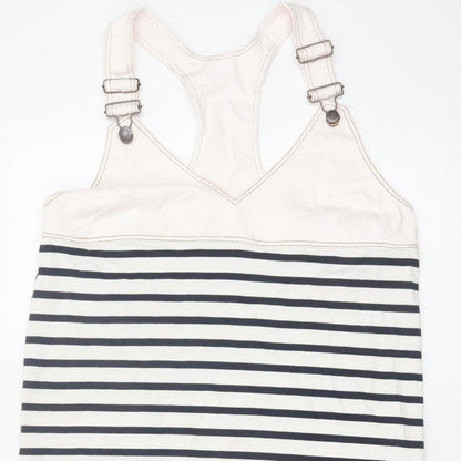 Zara Women Ivory Navy Striped M Pinafore Knee Length Dress