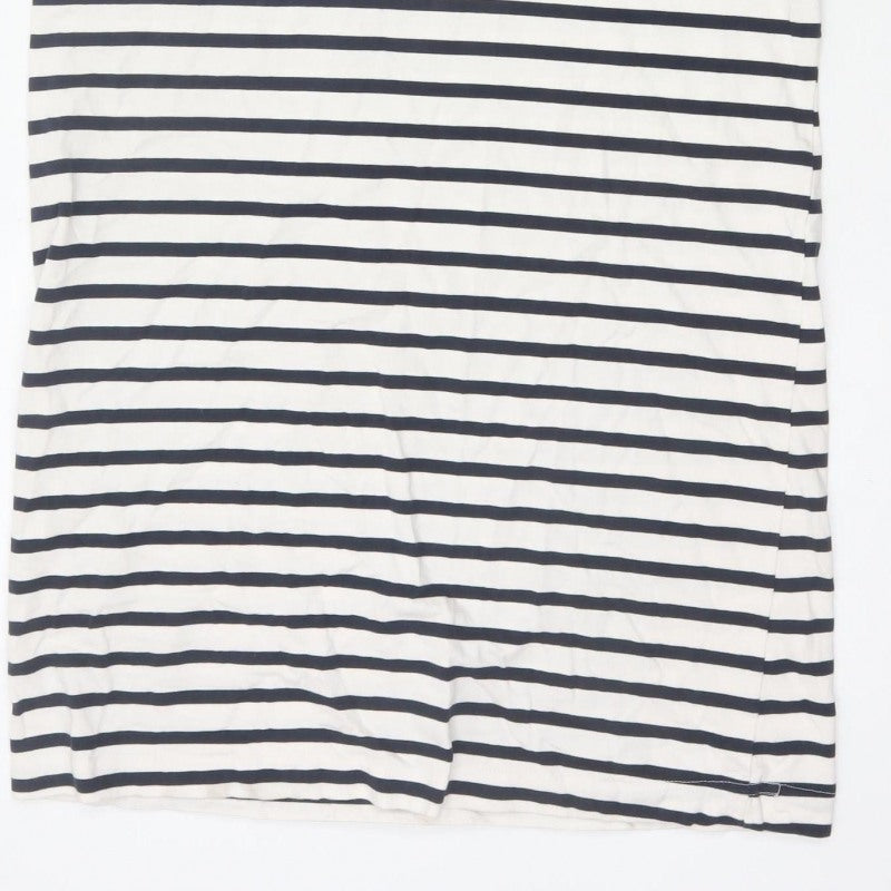 Zara Women Ivory Navy Striped M Pinafore Knee Length Dress