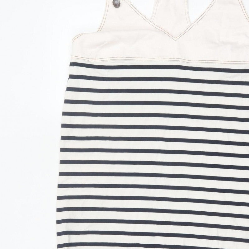 Zara Women Ivory Navy Striped M Pinafore Knee Length Dress