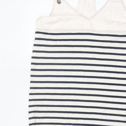 Zara Women Ivory Navy Striped M Pinafore Knee Length Dress