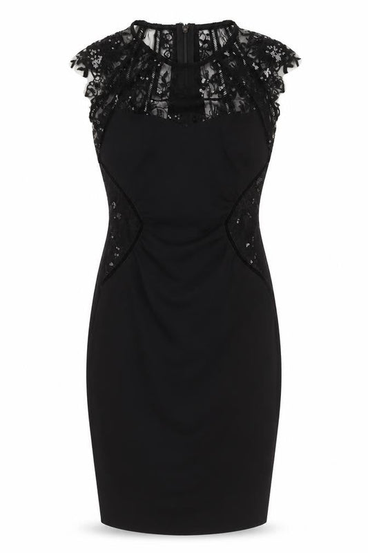 Lipsy Women Black UK 6 Bodycon Knee Length Lace Sequin Party Dress