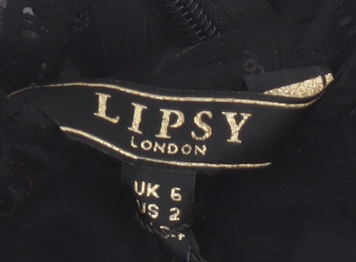 Lipsy Women Black UK 6 Bodycon Knee Length Lace Sequin Party Dress