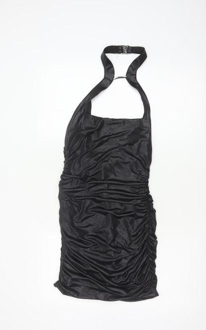 Oh Polly Women Black UK 10 Bodycon Halter Ruched Party Dress