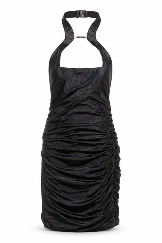 Oh Polly Women Black UK 10 Bodycon Halter Ruched Party Dress